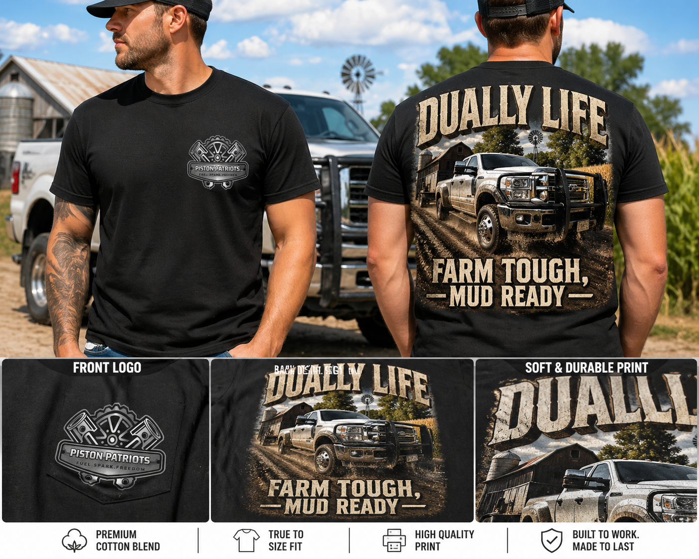 Farm Tough Mud Ready Dually Life T-Shirt | Fat Bottom Garage